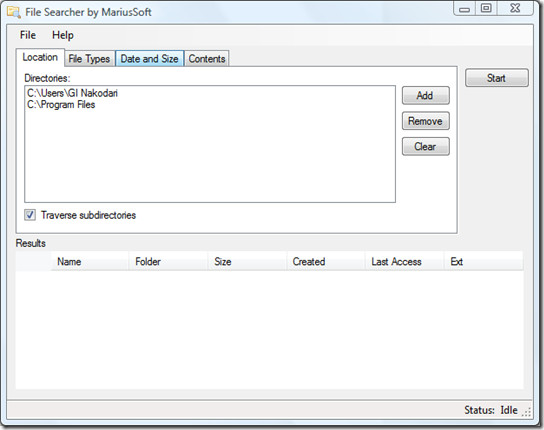 file searcher main window file searcher main window