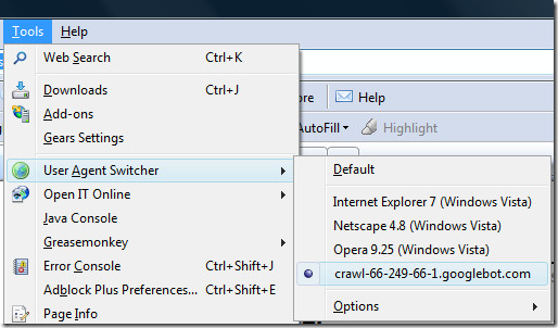 selecting google bot as user agent selecting google bot as user agent