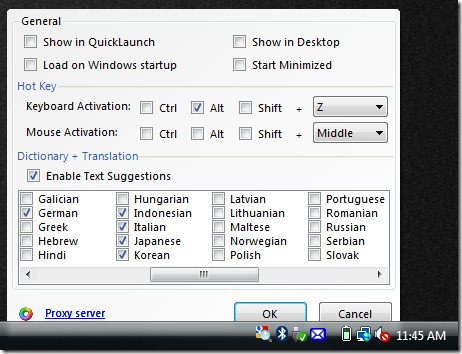 dictionary.net translation options
