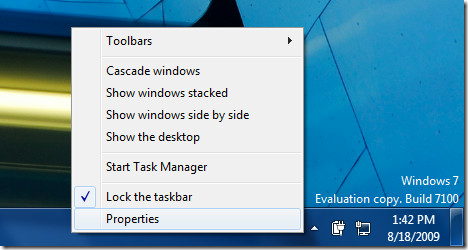 Task bar properties