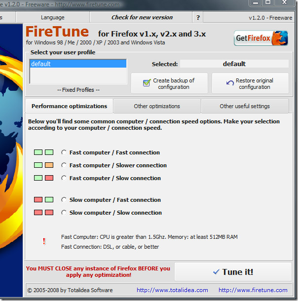 firetune firefox performance optimization