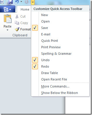 Customize toolbar office 2010