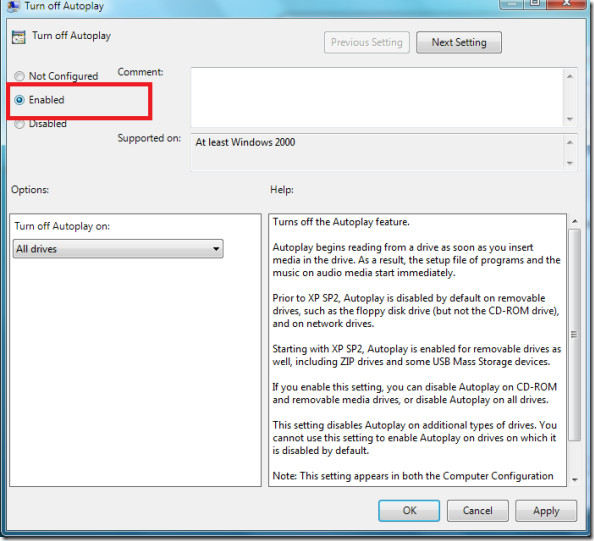 Enable Turn off