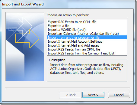 i dont have import and export in outlook 2010