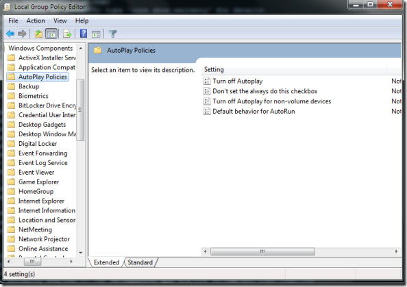 Local Group Policy Editor Auto Play