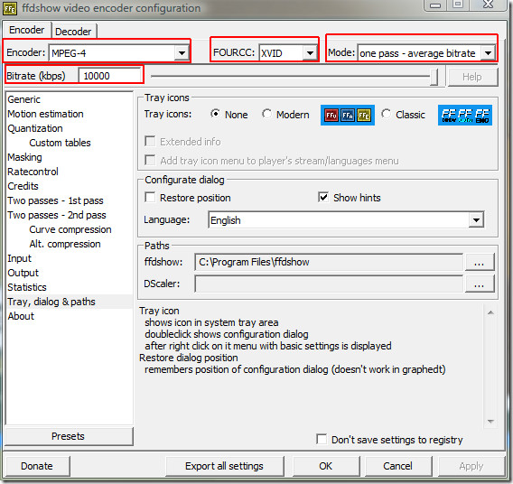 ffdshow video encoder settings ffdshow video encoder settings
