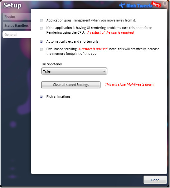 MahTweets Options MahTweets Options