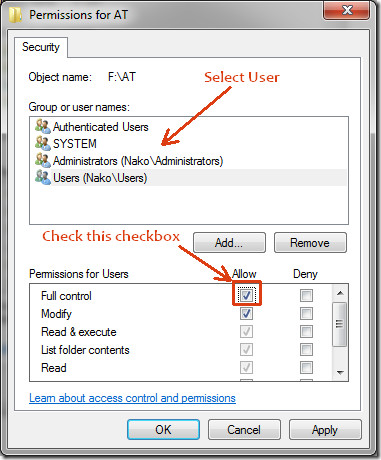 windows 7 second hard drive access denied