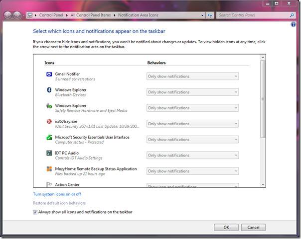notification area icons notification area icons