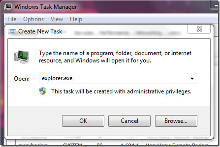 start explorer task manager start explorer task manager