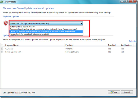 Update Setting