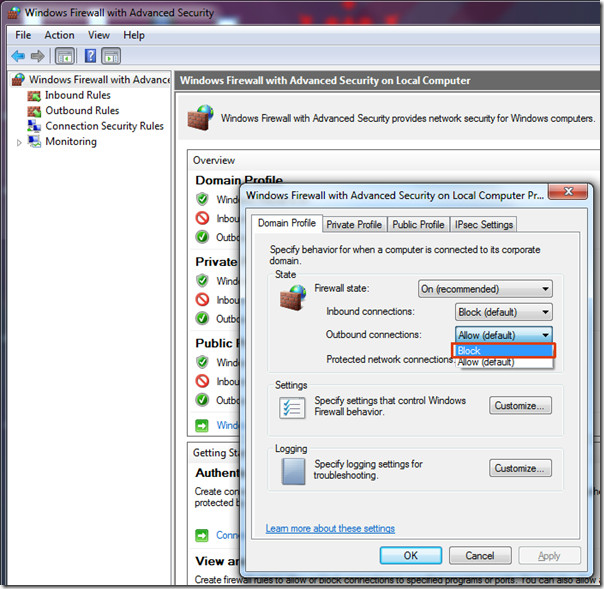 Windows Firewall advanced properties Windows Firewall advanced properties