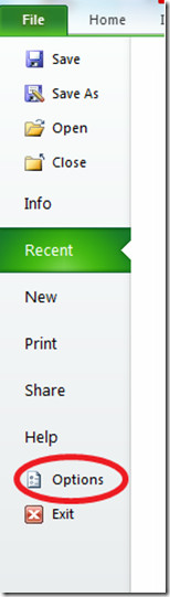 Excel 2010 Options