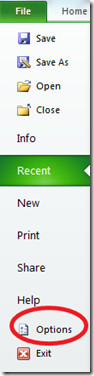 Excel 2010 Options