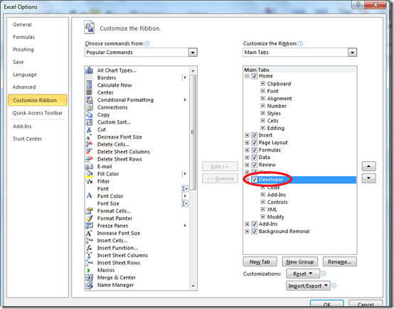 Excel Deverloper Tab
