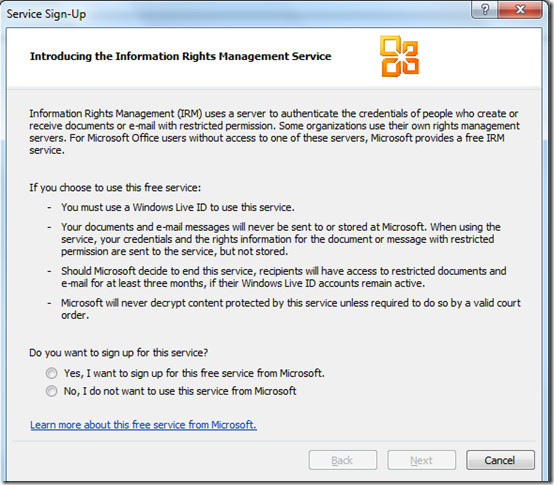 Outlook 2010: Information Rights Management