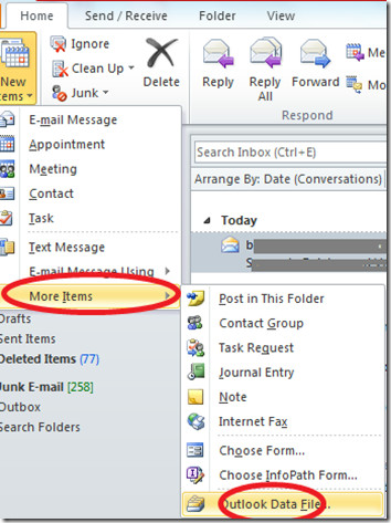 how to create personal folder pst in outlook 2010
