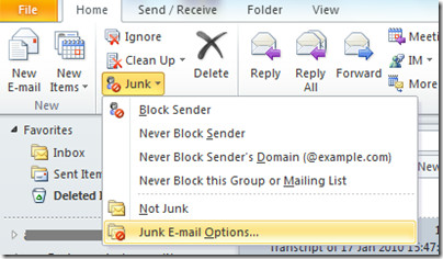 Junk Email Option