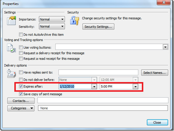 Outlook 2010 Set Up The Expiry Date On Email Messages