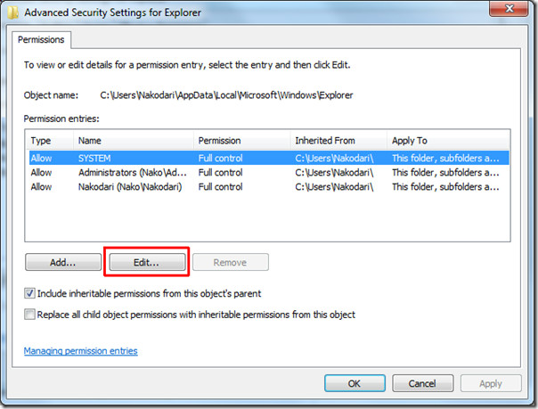 Folder Permission Entries Windows 7 Folder Permission Entries Windows 7