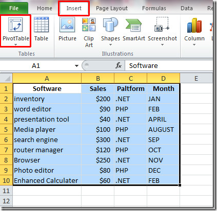 Excel 2010 Create Pivot Table Chart