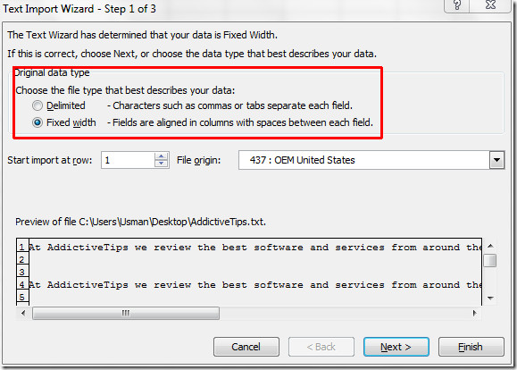 excel text import wizard not showing