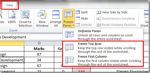 Excel Freeze Rows Columns