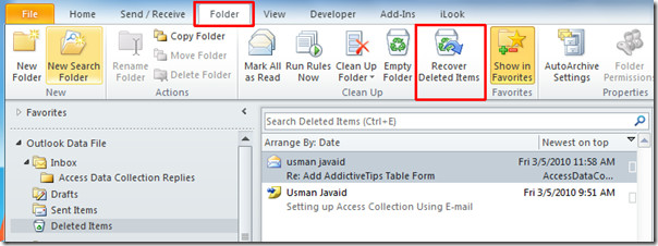 how do i recover lost folders in outlook 2010