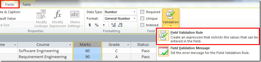 Правило проверки в access. Field validation description. Field validation