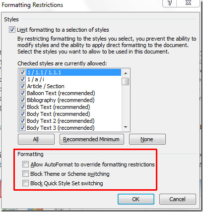 how do you change the style set in word 2010