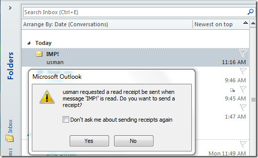 read receipt for outlook 1 email only