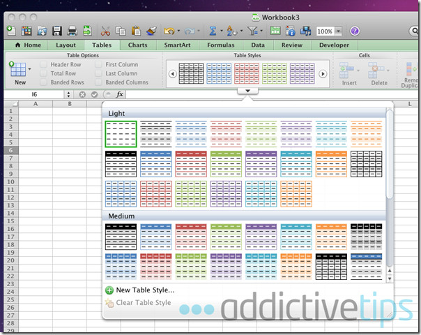Excel 2011 - kiểu bảng