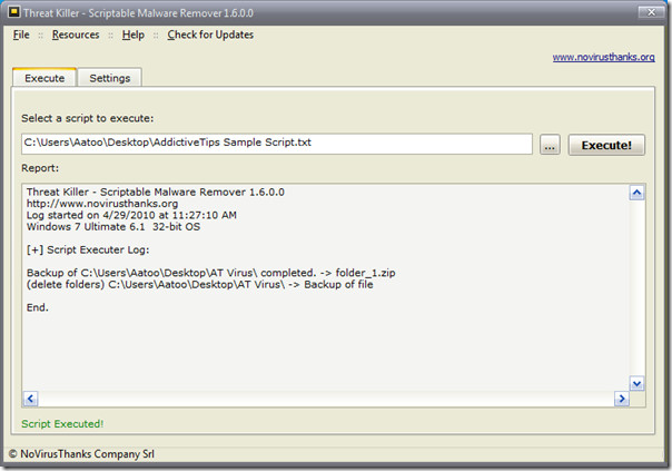Script Executed Script Executed