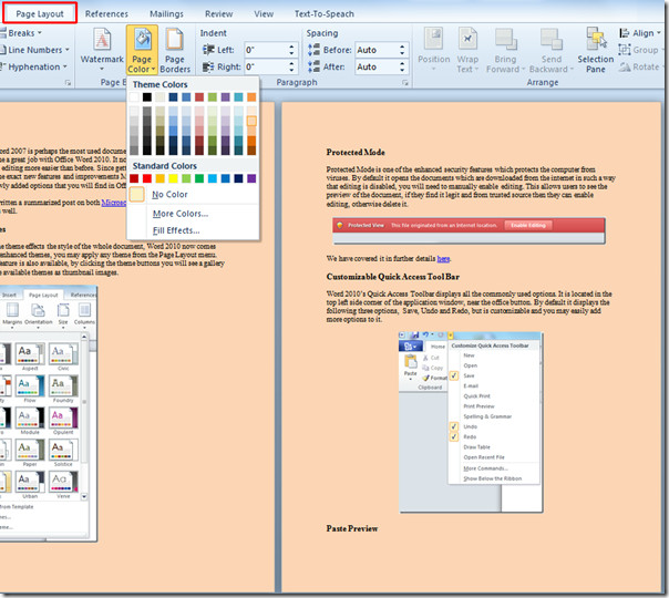 Insert Image Background & Colors In Word 2010