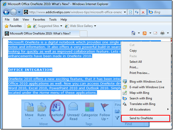 send to one note 2010