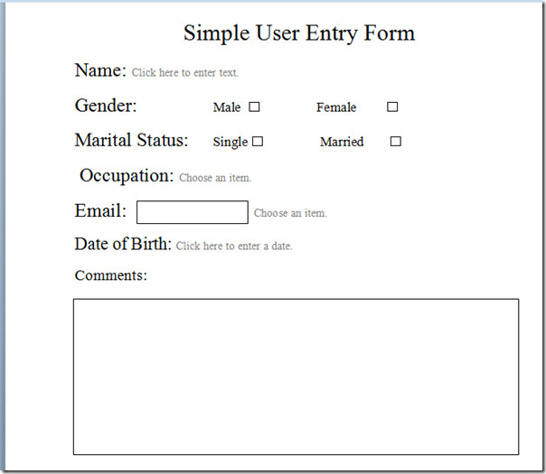 microsoft word text form fields