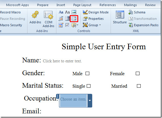 microsoft word form fields