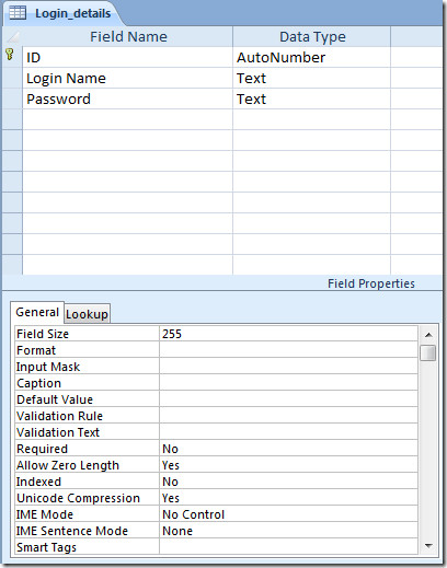 Assign Password Data Type To A Specific Field In Access 2010