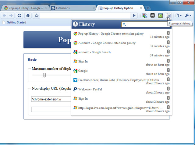 Pop-up History: Quickly Access History Items In Google Chrome