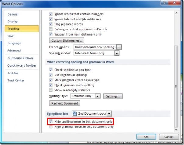Hide All Spelling Errors In Word 2010