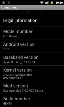 HTC Desire CyanogenMod 7 Gingerbread