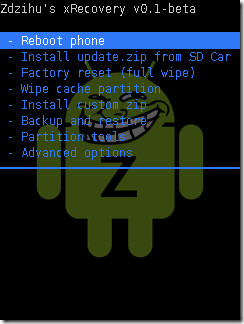xRecovery Mini для Xperia X10 Mini