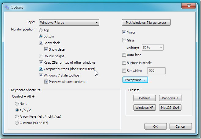 atalhos de conteúdo da barra de tarefas do Windows 7