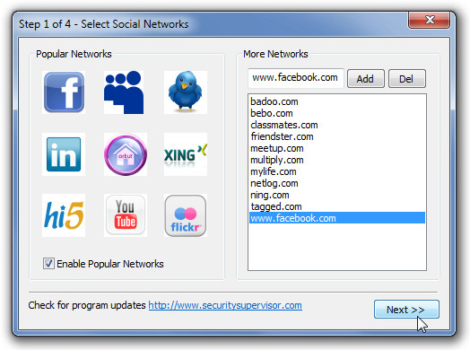 Step 1 of 4 - Select Social Networks