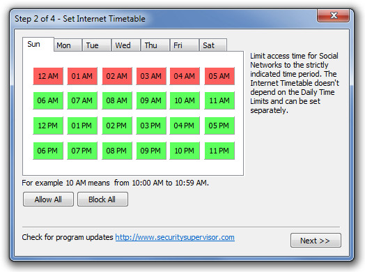 Step 2 of 4 - Set Internet Timetable