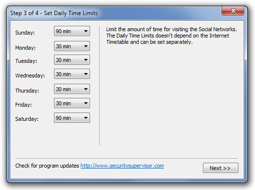 Step 3 of 4 - Set Daily Time Limits