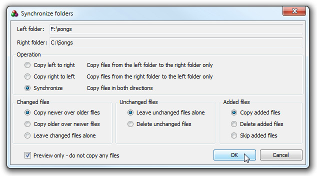 Synchronize folders