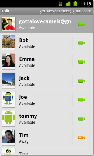 Google Talk 1.3 for Android Buddy List Google Talk 1.3 for Android Buddy List