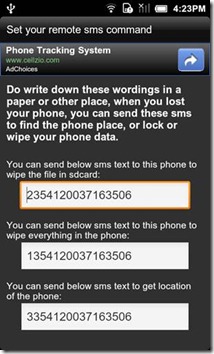 SMS commands SMS commands
