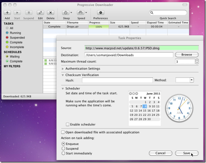 create task in progressive downloader